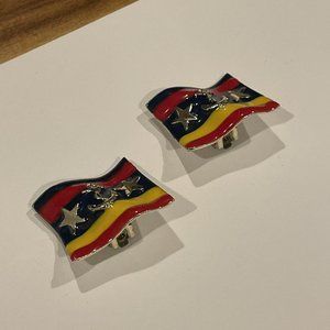 Vintage DON LIN Enamel Flag Anchor Stars Yellow Blue Red Earrings